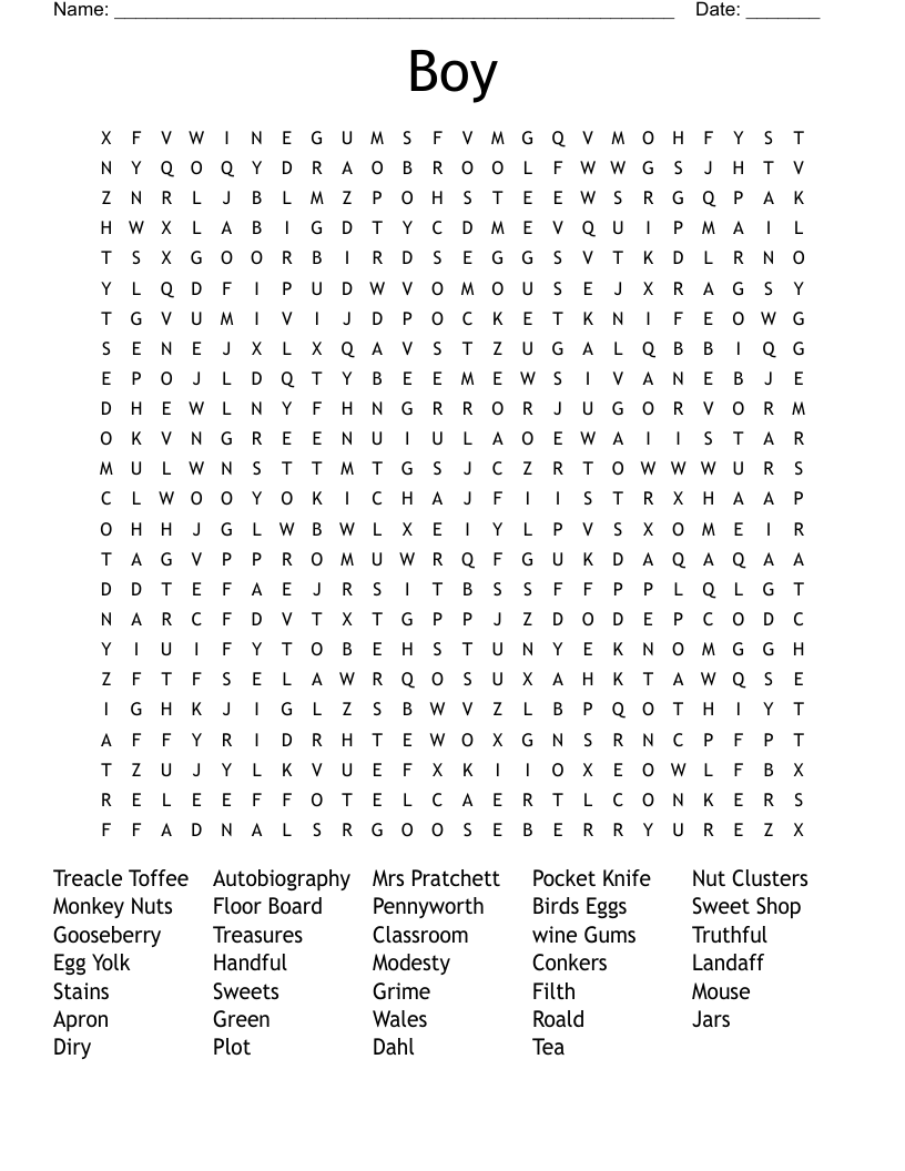 Boy Word Search