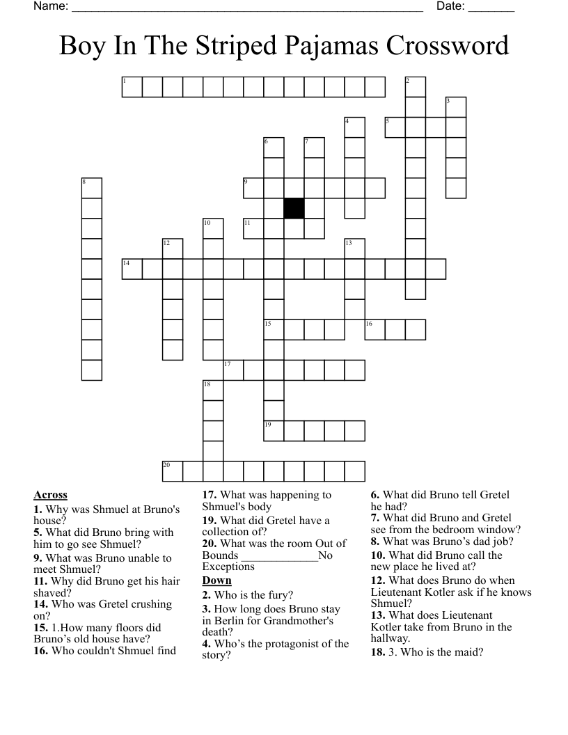Boy In The Striped Pajamas Crossword