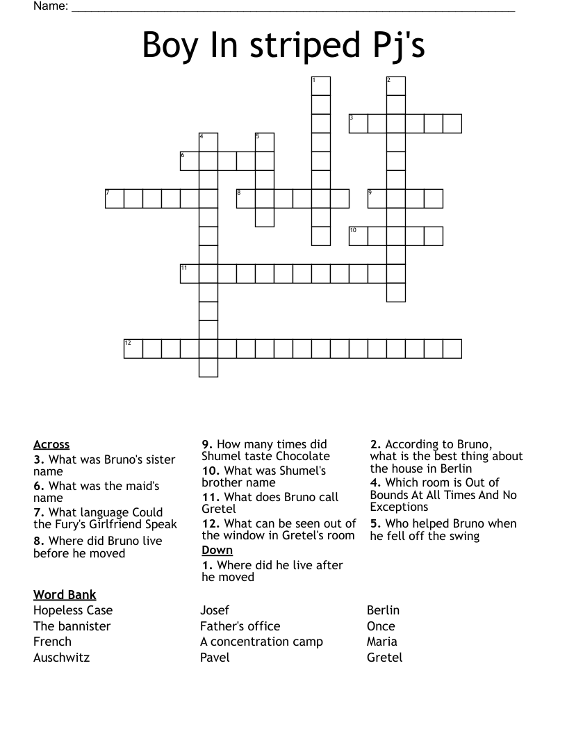 Boy In striped Pj's Crossword