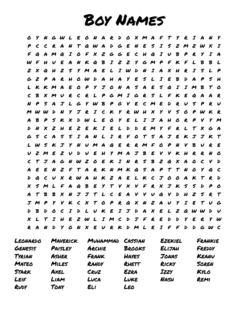 Boy Names Word Search