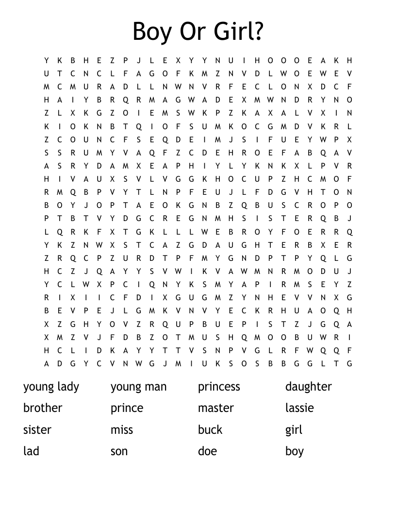 Boy Or Girl? Word Search