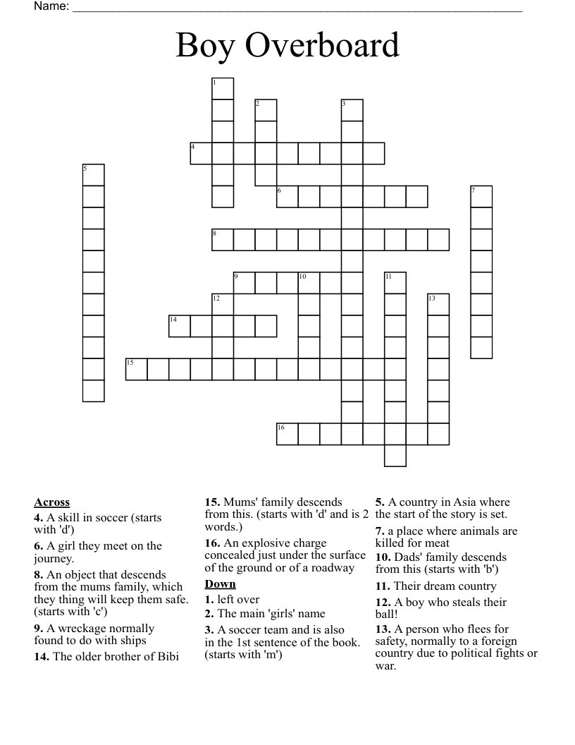 Boy Overboard Crossword