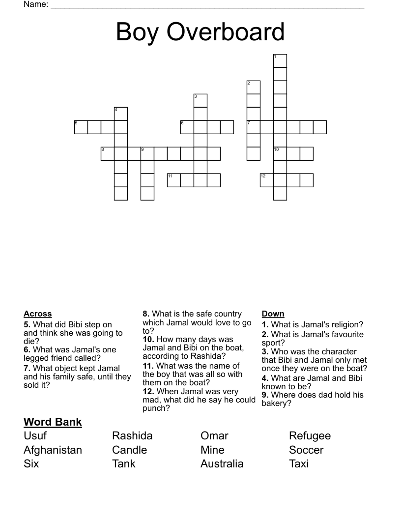 Boy Overboard Crossword