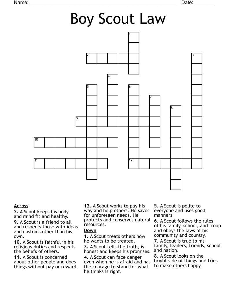 Boy Scout Law Crossword
