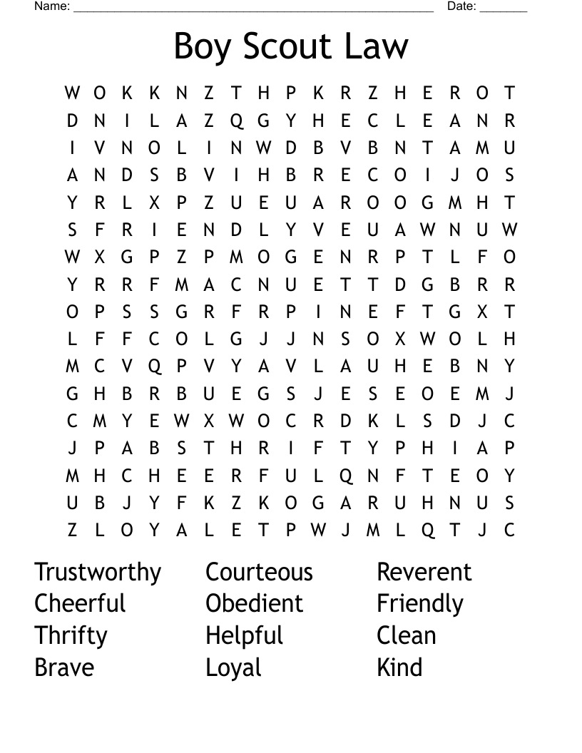 Boy Scout Law Word Search