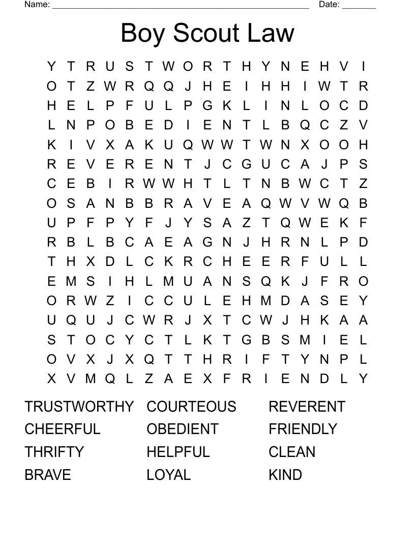 Boy Scout Law Word Search
