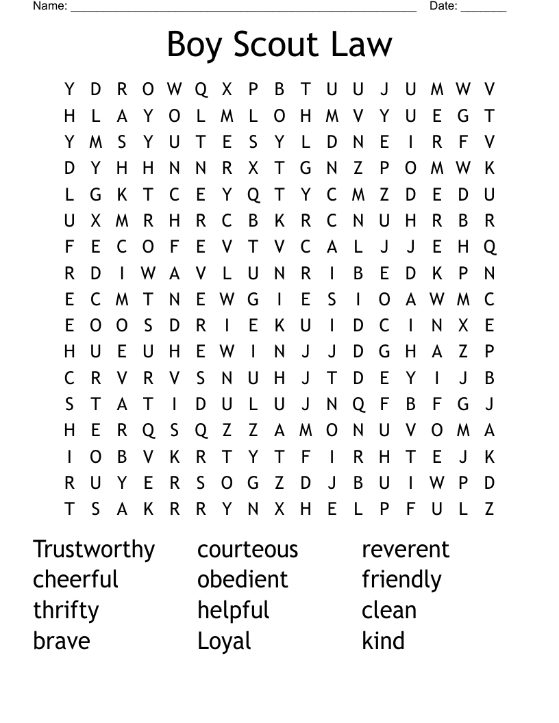 Boy Scout Law Word Search