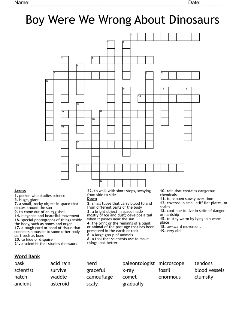 Boy Were We Wrong About Dinosaurs Crossword