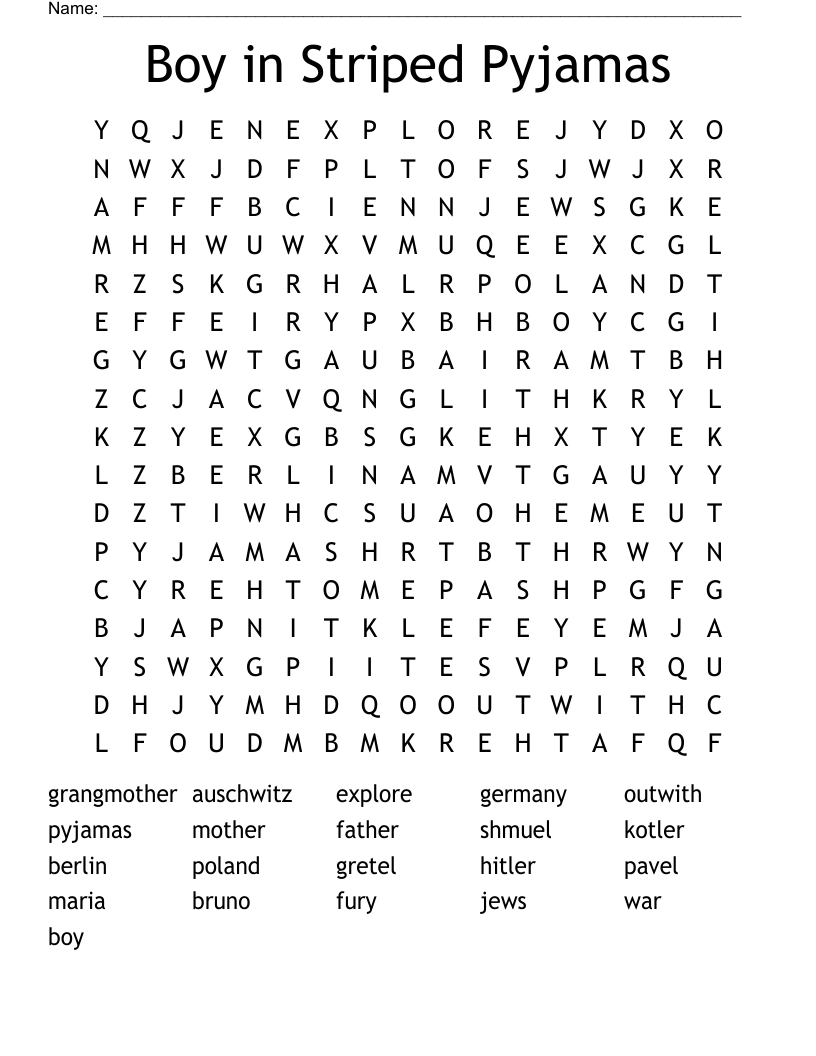 Boy in Striped Pyjamas Word Search