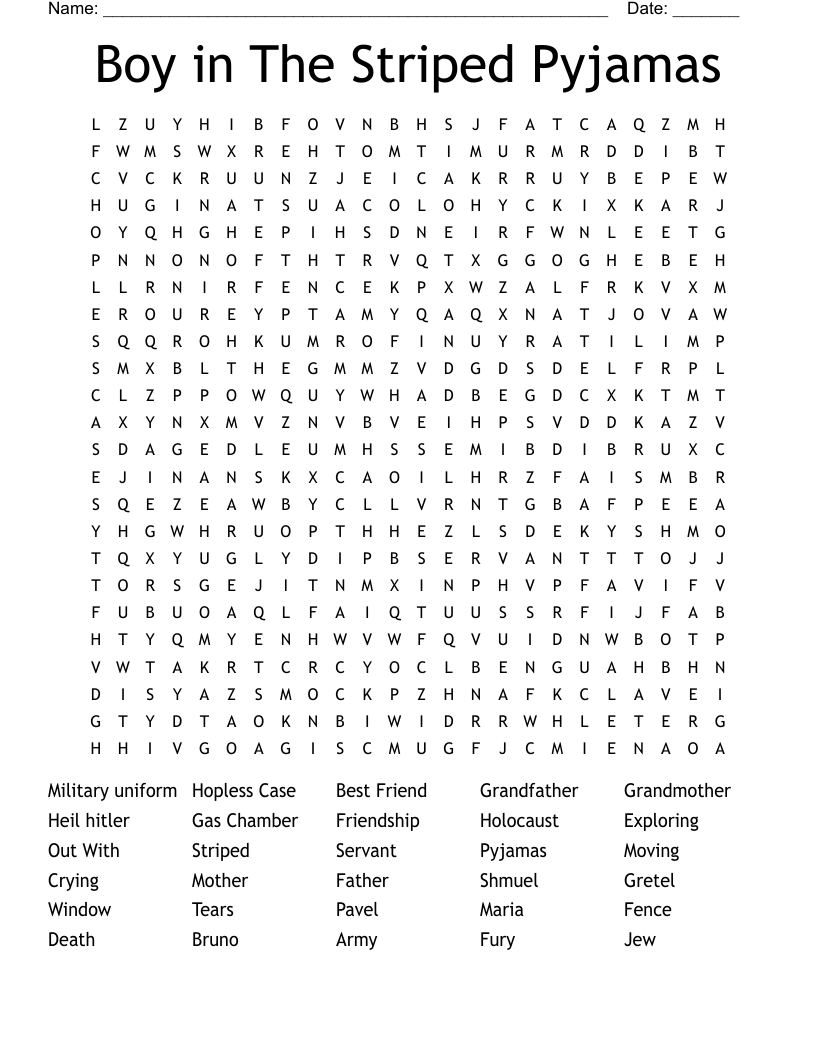 Boy in The Striped Pyjamas Word Search