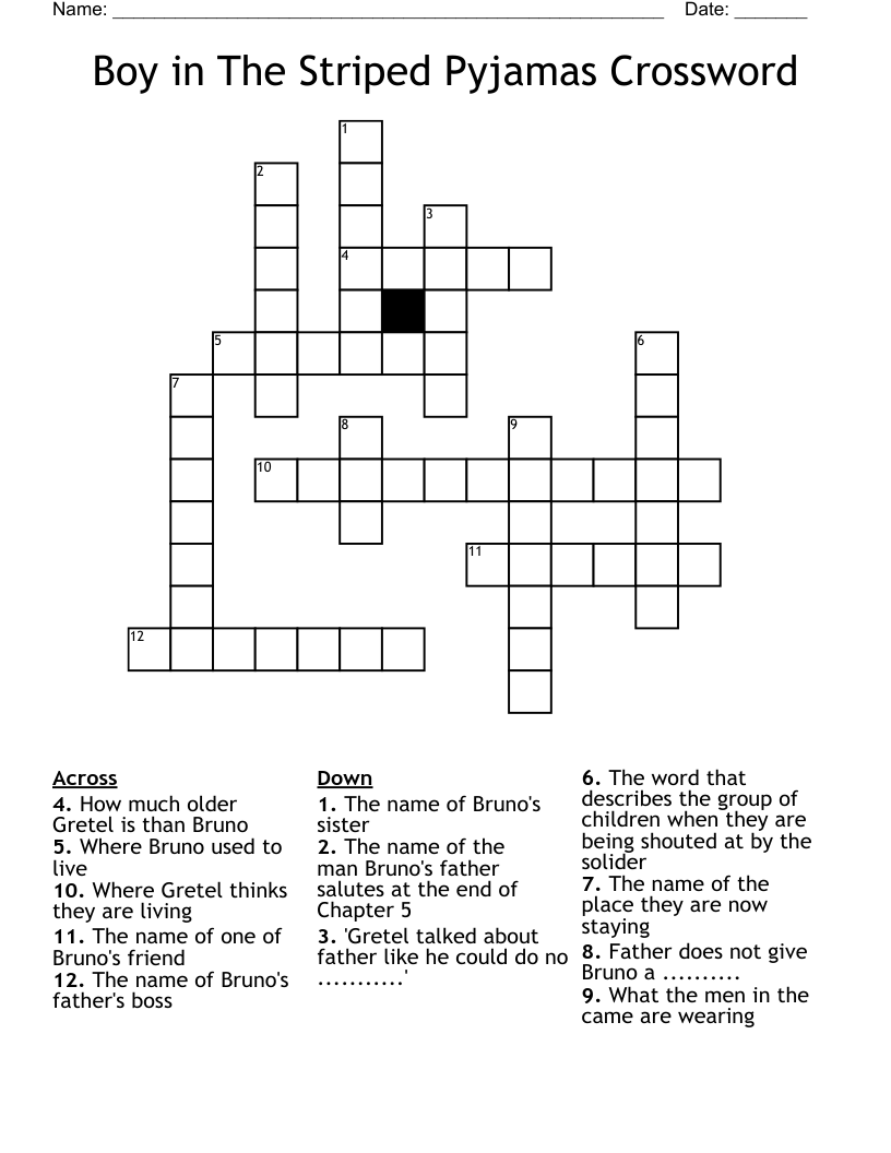 Boy in The Striped Pyjamas Crossword