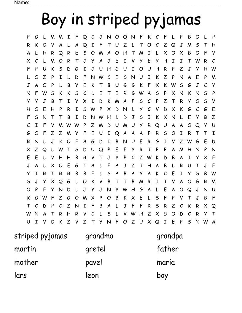 Boy in striped pyjamas Word Search