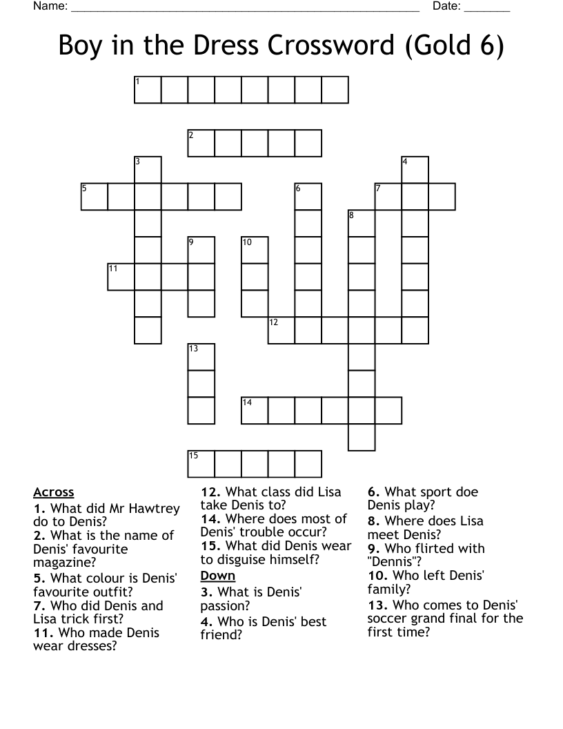 Boy in the Dress Crossword (Gold 6)