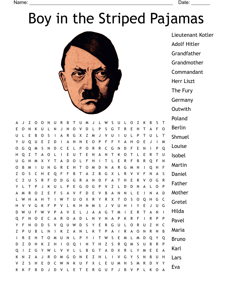 Boy in the Striped Pajamas Word Search