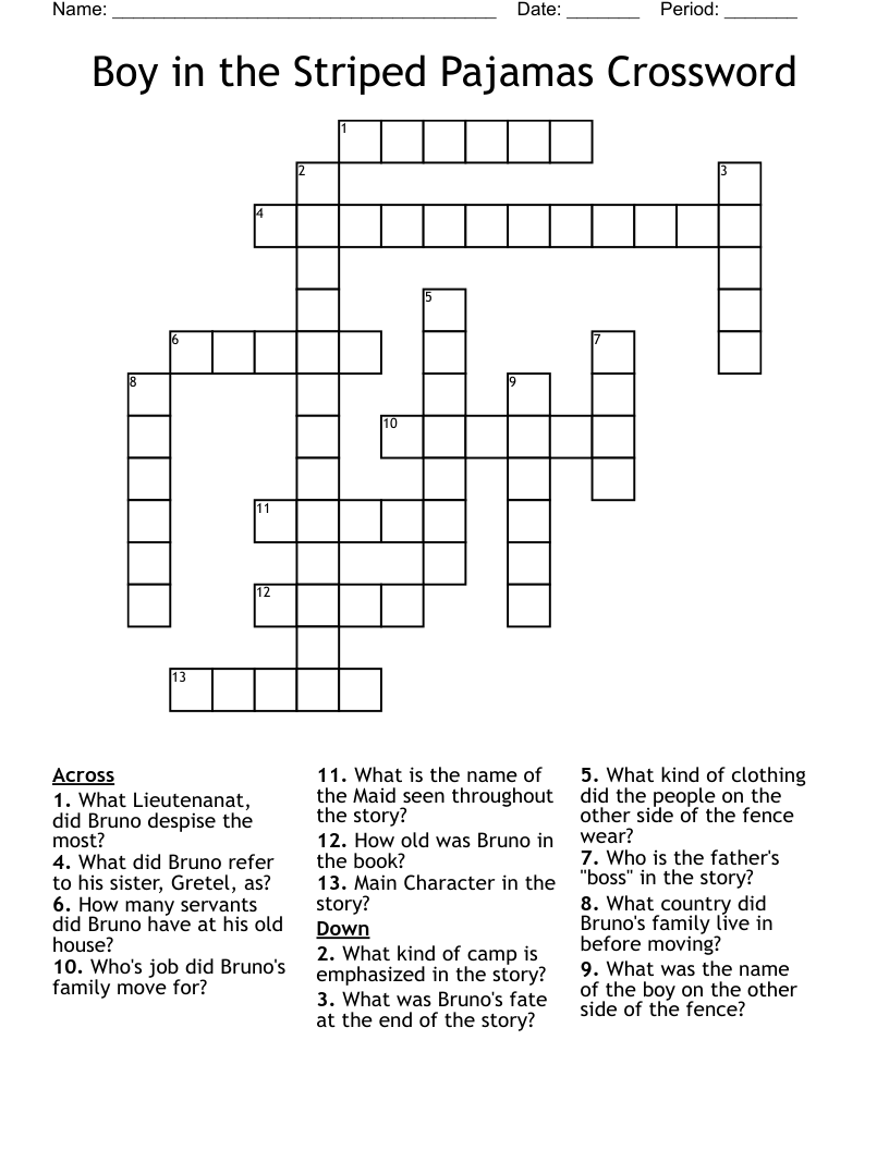 Boy in the Striped Pajamas Crossword