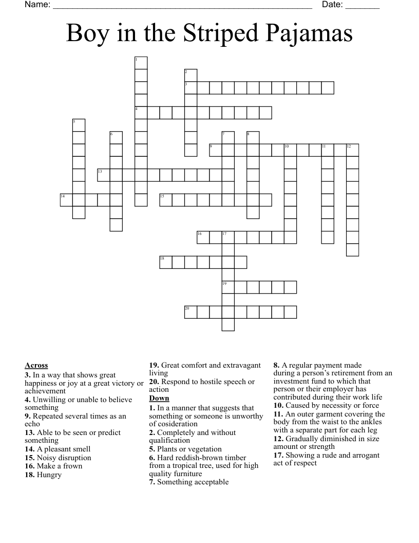 Boy in the Striped Pajamas  Crossword