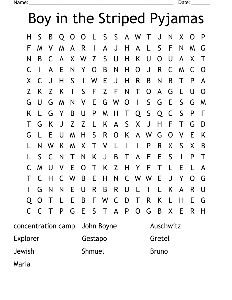 Boy in the Striped Pyjamas Word Search