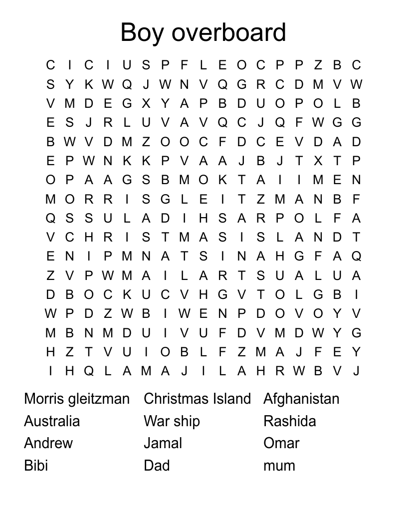 Boy overboard Word Search