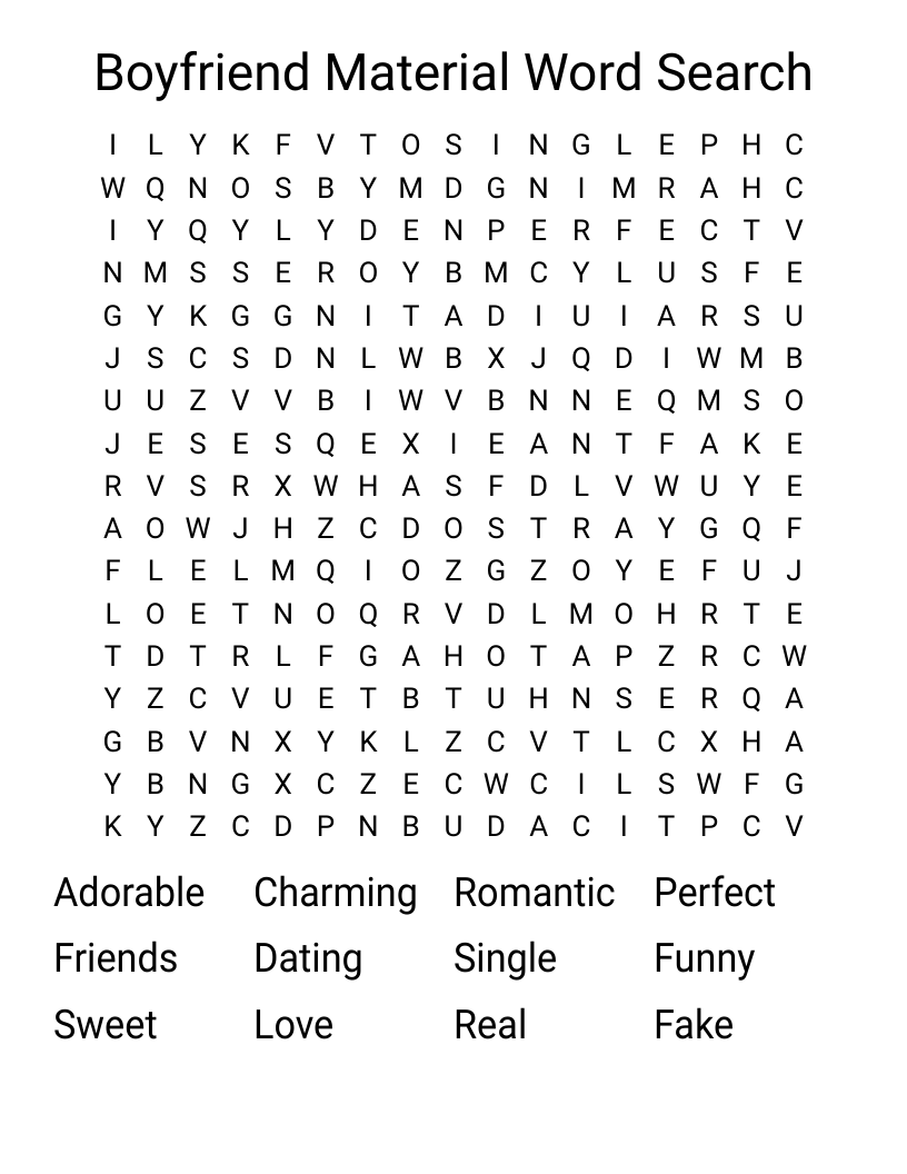 Boyfriend Material Word Search