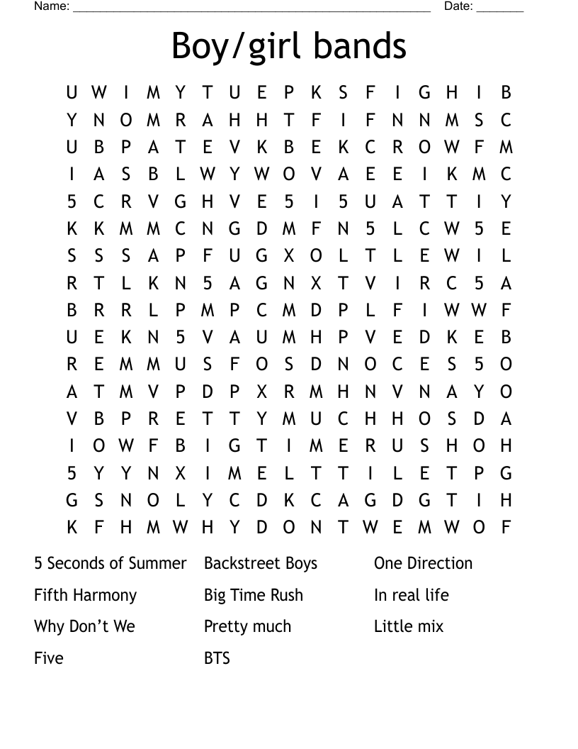 Boy/girl  bands Word Search