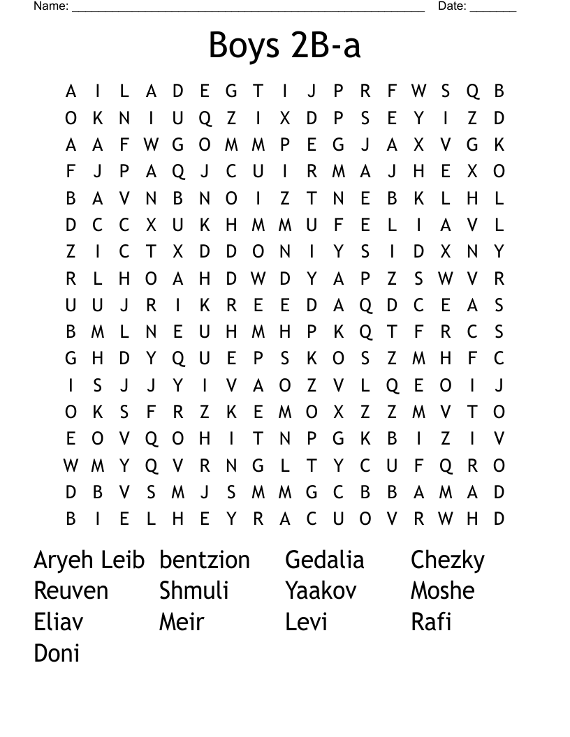 Boys 2B-a Word Search