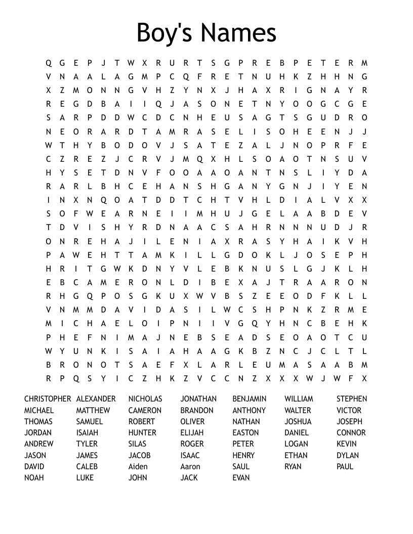 Boy's Names Word Search