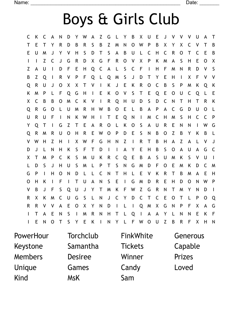 Boys & Girls Club Word Search