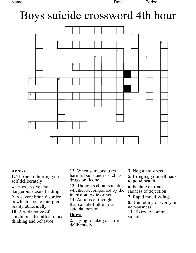 Boys suicide crossword 4th hour