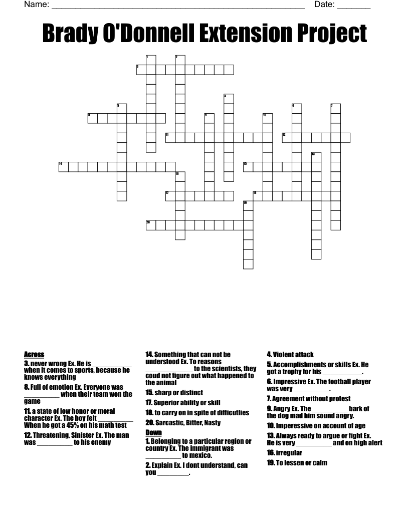 Brady O'Donnell Extension Project Crossword