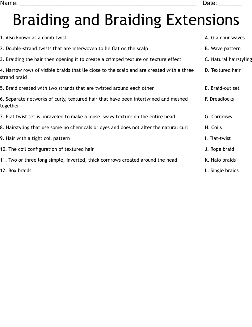 Braiding and Braiding Extensions Worksheet