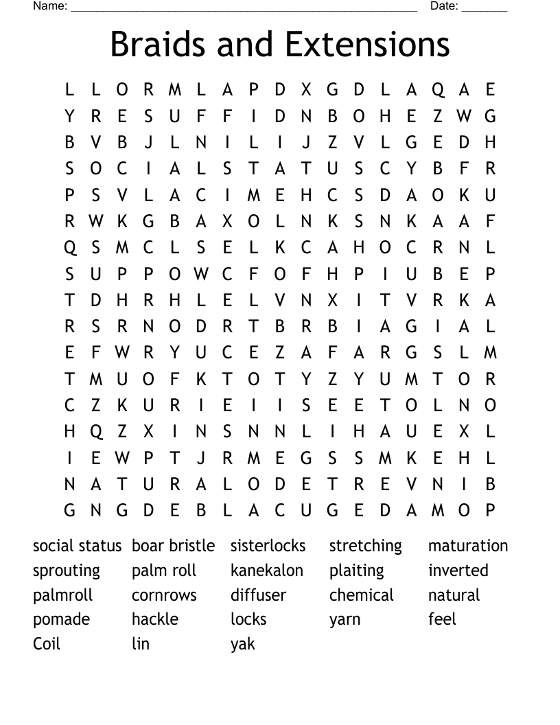 Braids and Extensions Word Search