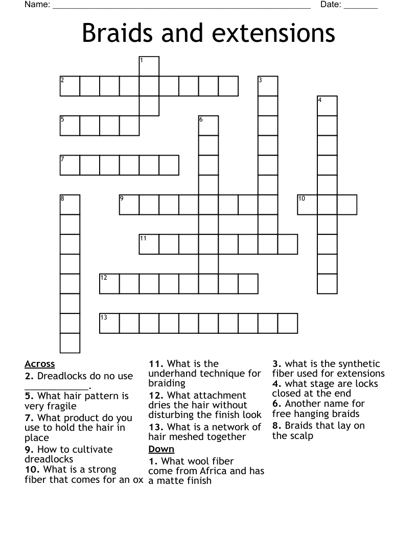 Braids and extensions Crossword