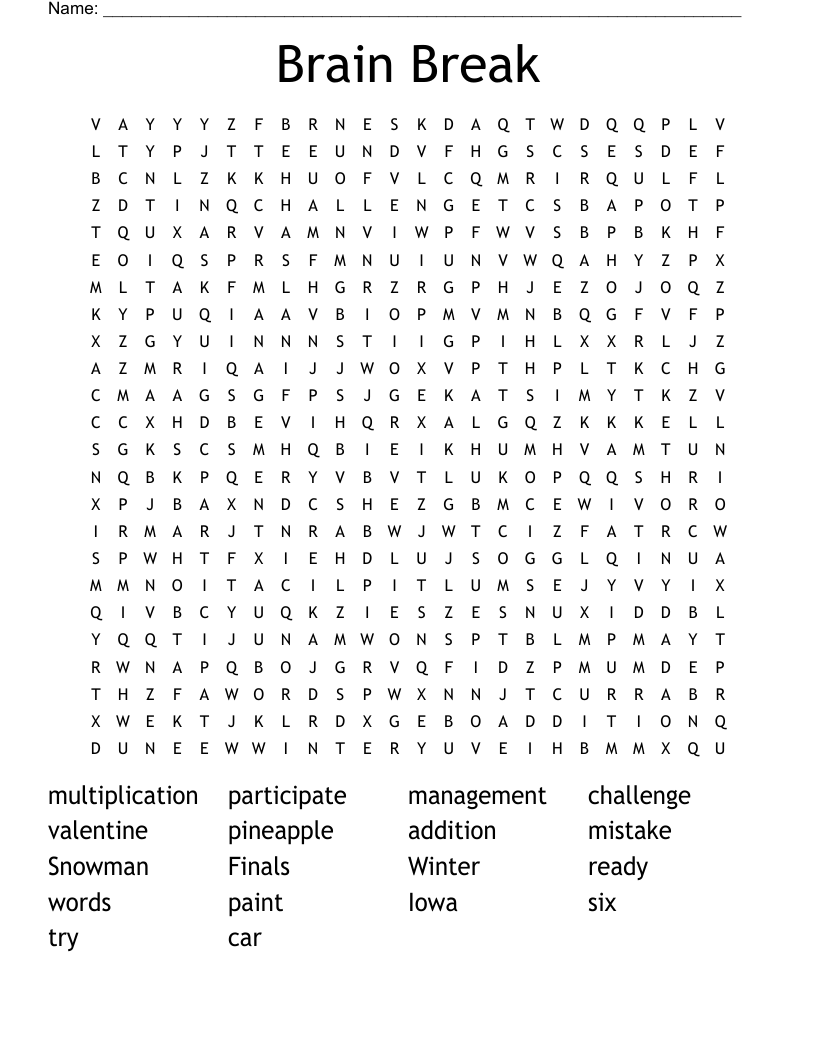 Brain Break Word Search