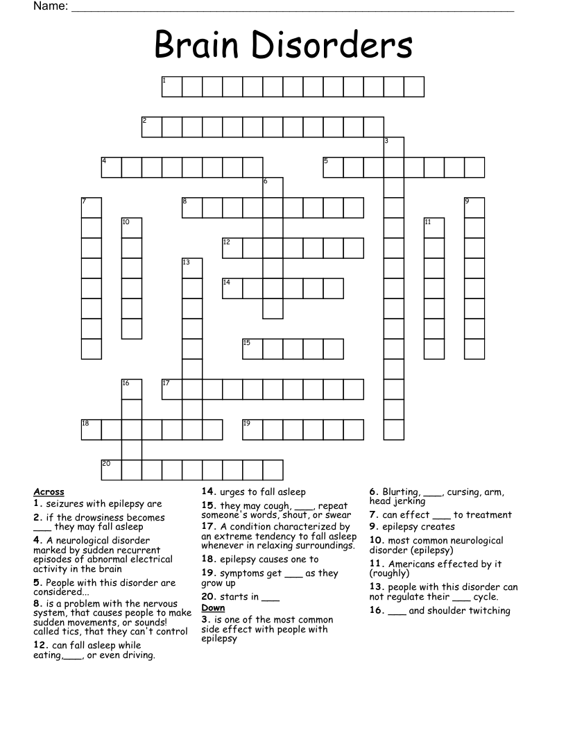 Brain Disorders Crossword