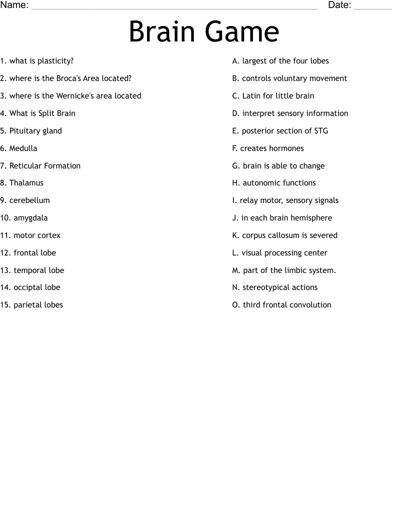 Brain Game Worksheet