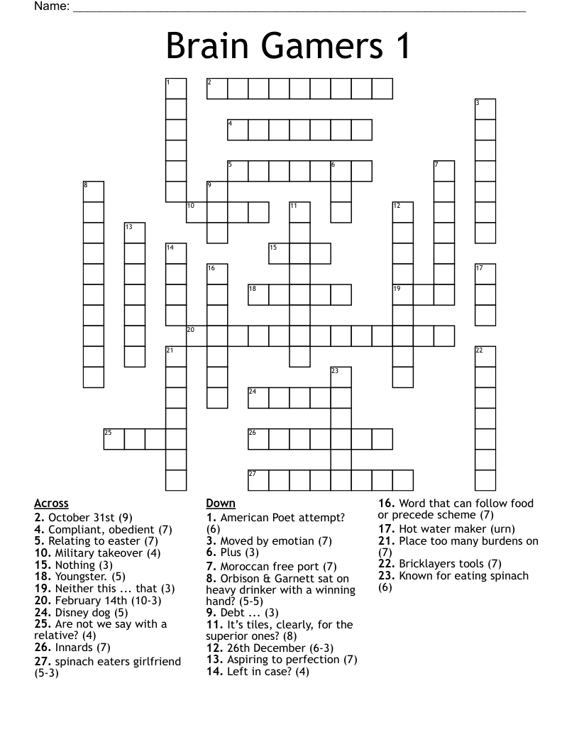 Brain Gamers 1 Crossword