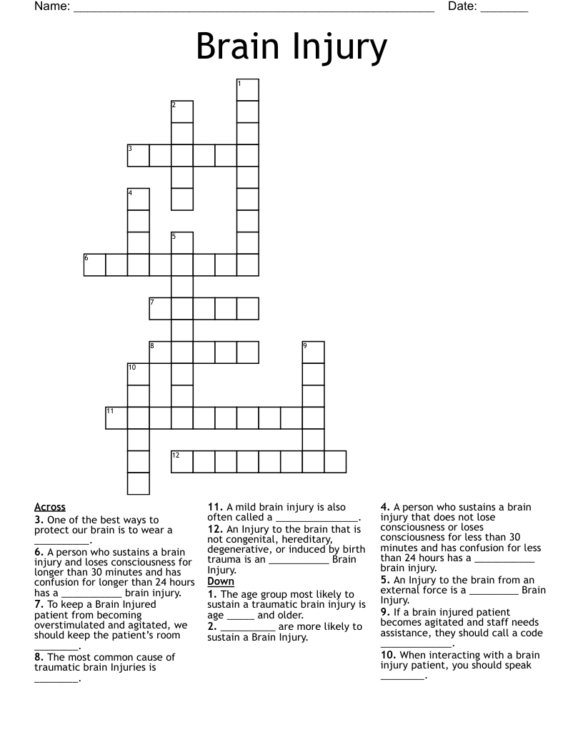 Brain Injury Crossword