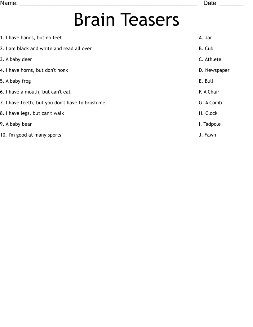 Brain Teasers Worksheet