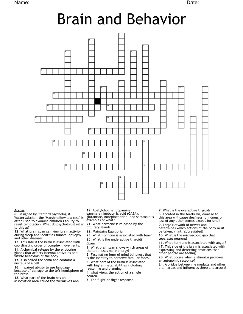 Brain and Behavior Crossword