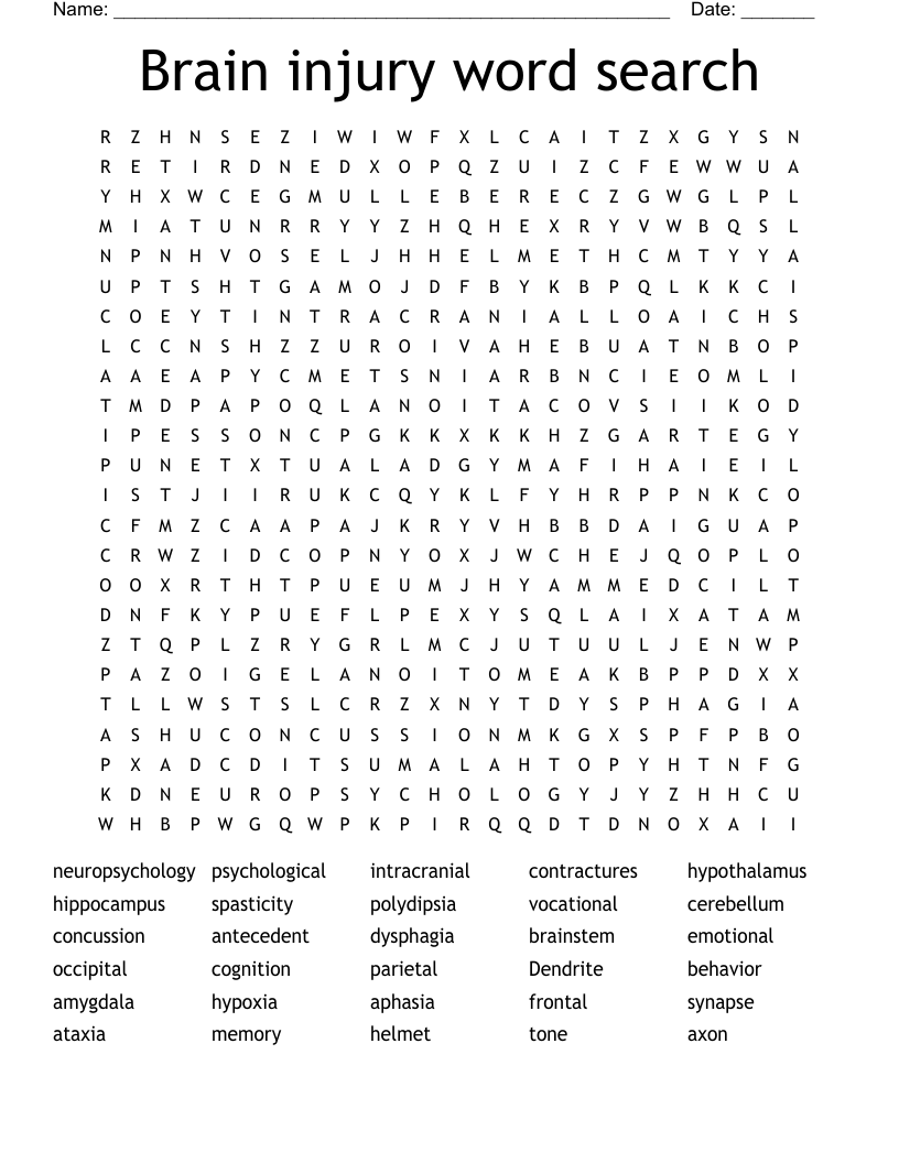 Brain injury word search