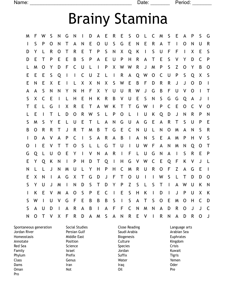 Brainy Stamina Word Search