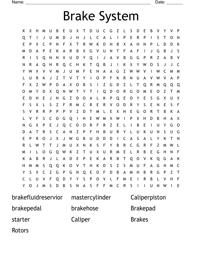 Brake System Word Search