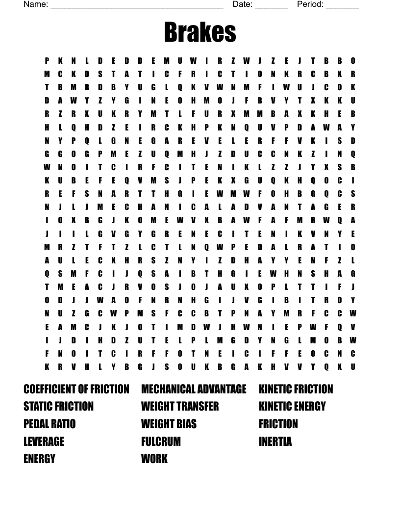 Brakes Word Search