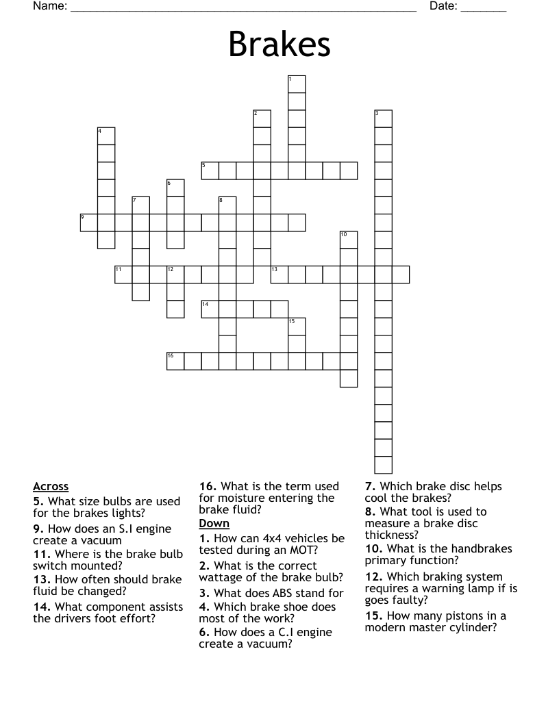 Brakes Crossword