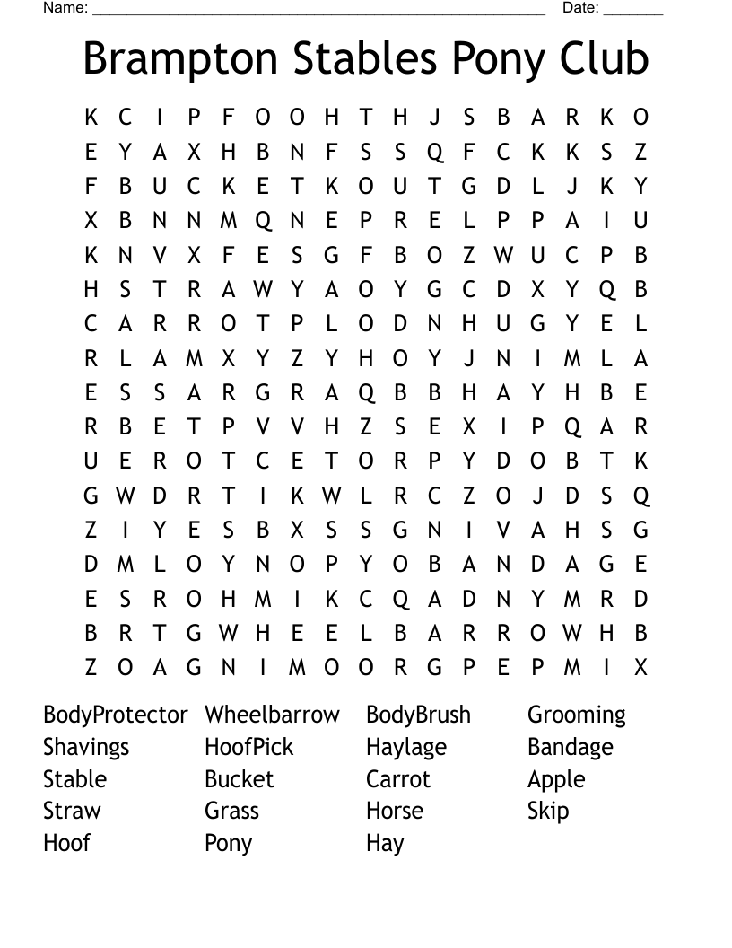 Brampton Stables Pony Club  Word Search