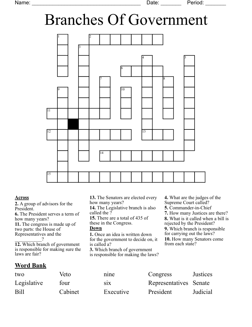 Branches Of Government Crossword