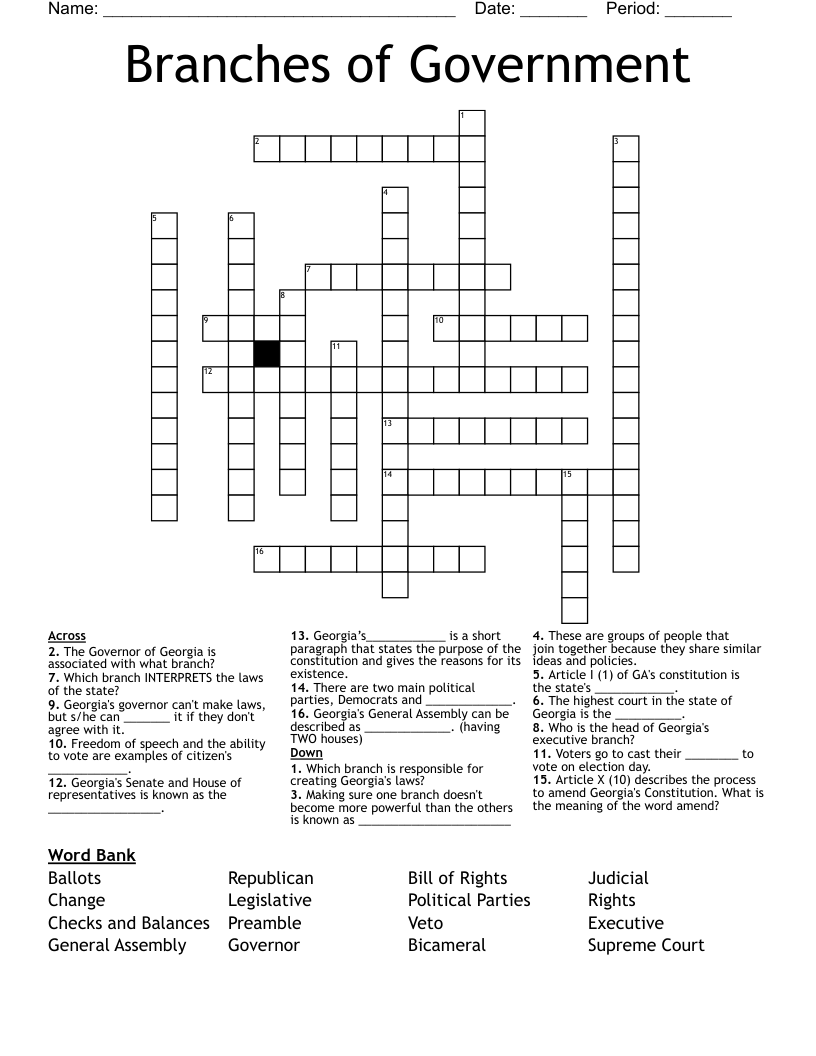 Branches of Government Crossword