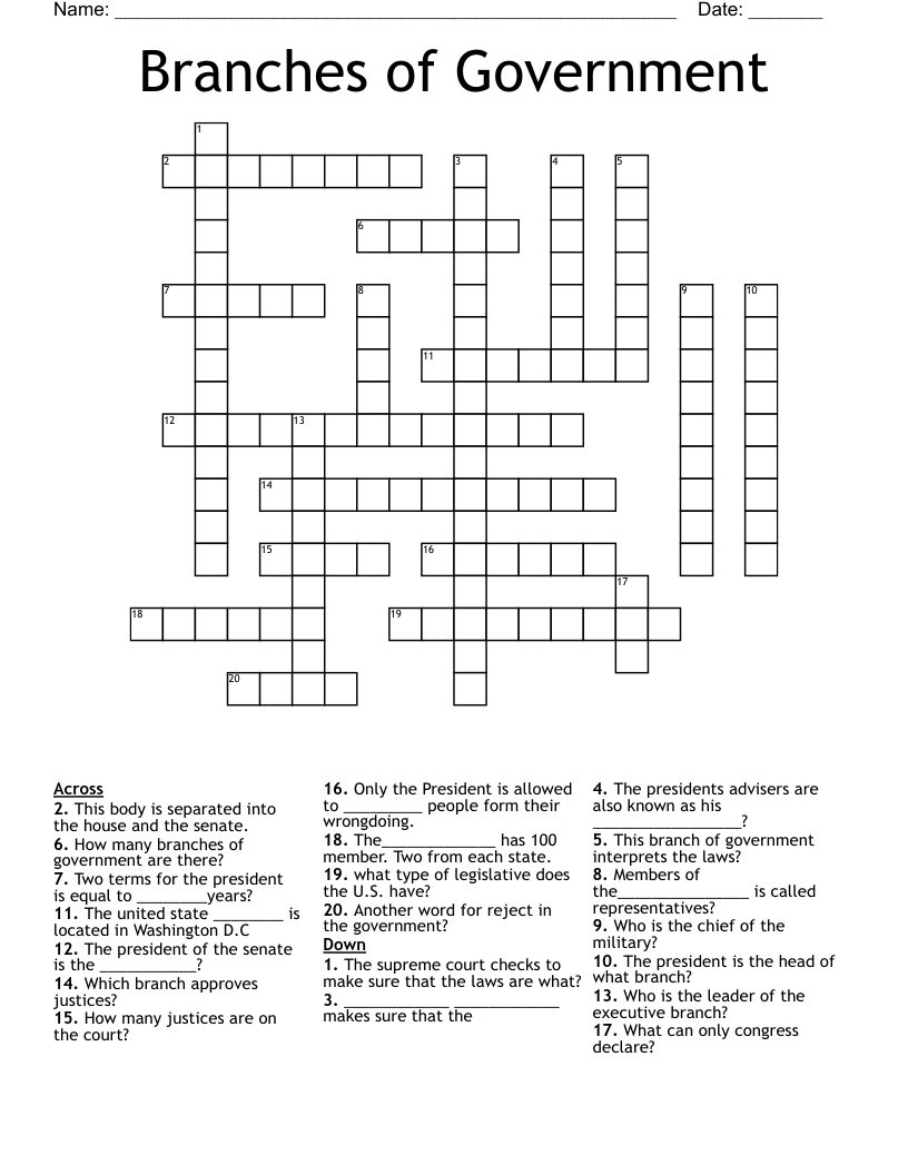 Branches of Government Crossword