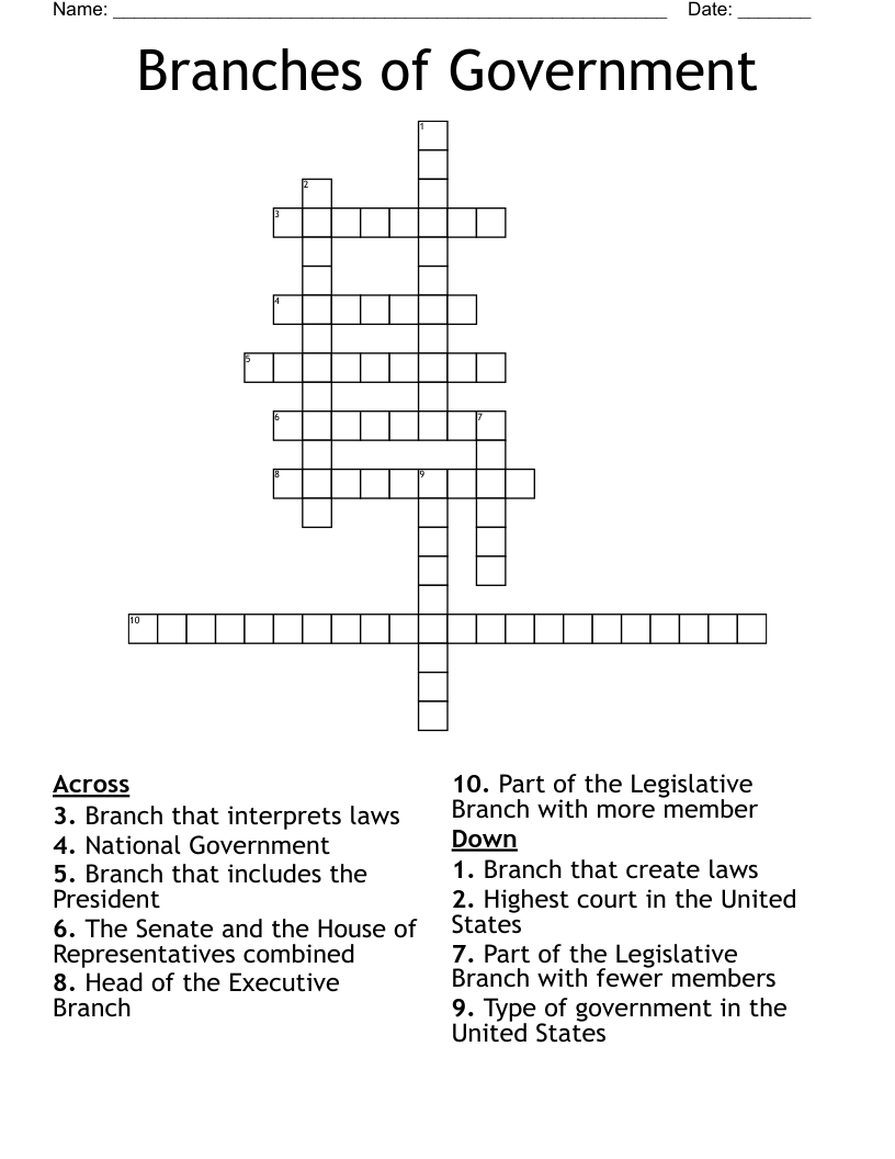 Branches of Government Crossword