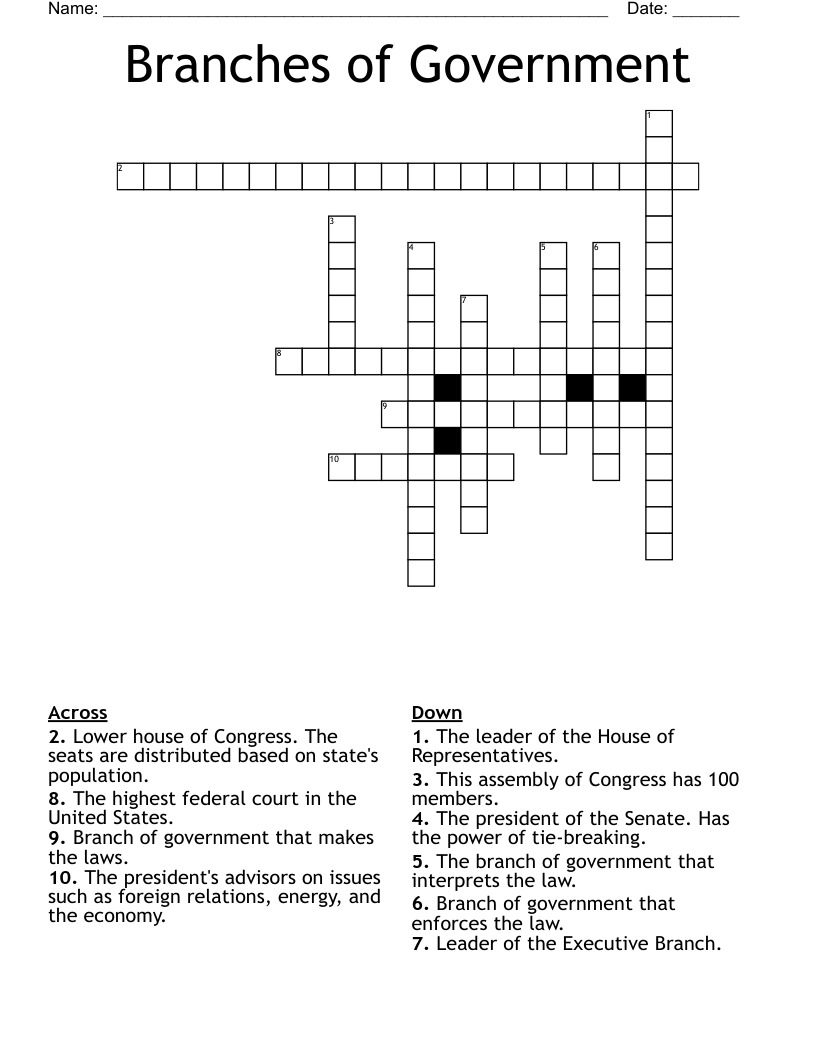 Branches of Government Crossword